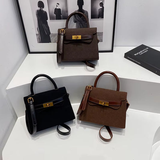 Trendy Brand Suede Platinum Bag Autumn and Winter New Warm Color Frosted Leather Small Fashion Niche Lock Women