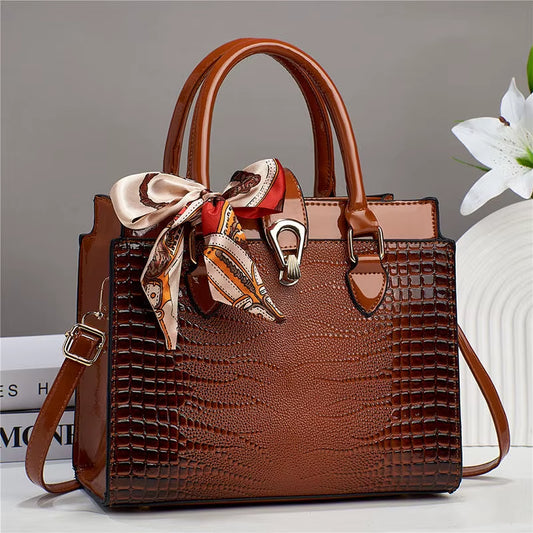 Wholesale Alligator Women Tote Bag Custom PU Leather Female Handbag Nylon Zip Durable for Daily Travel Use Ladies Casual Hand