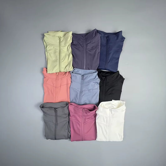 Women'S Athletic Yoga Top Jacket Autumn Winter Slim Fit Long Sleeve Stand Collar Zipper Print Fitness Clothing for Running