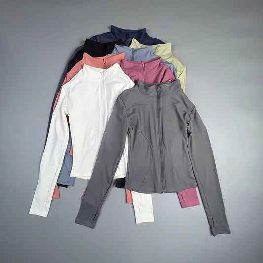 Women'S Athletic Yoga Top Jacket Autumn Winter Slim Fit Long Sleeve Stand Collar Zipper Print Fitness Clothing for Running