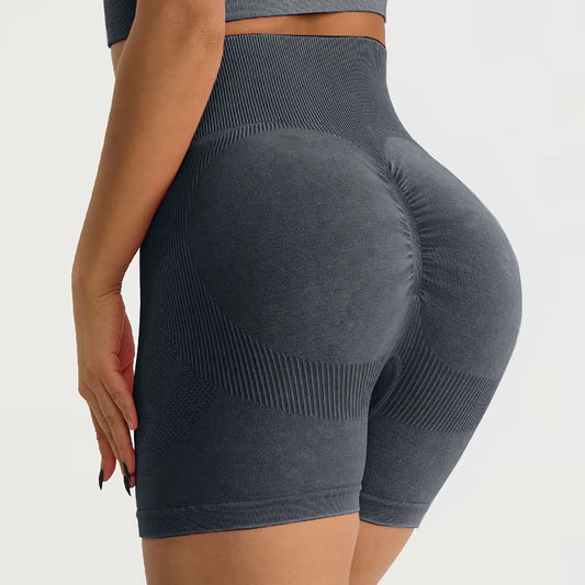 Custom Logo Wash Acid Frosted Scrunch Butt Shorts for Women High Waist Tummy Control Slim Quick Drying Sport Fitness Yoga Shorts