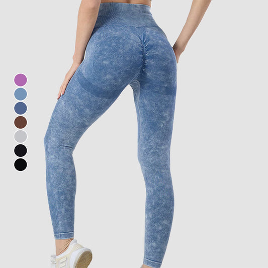 Hot Sale Sexy Leggings Fitness Women Acid Washed Seamless Sport Peach Hip Scrunch Butt High Waist Yoga Pants