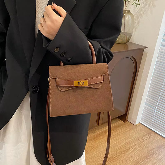 Trendy Brand Suede Platinum Bag Autumn and Winter New Warm Color Frosted Leather Small Fashion Niche Lock Women