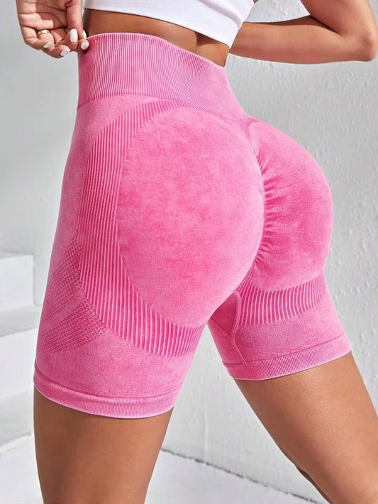 Custom Logo Wash Acid Frosted Scrunch Butt Shorts for Women High Waist Tummy Control Slim Quick Drying Sport Fitness Yoga Shorts