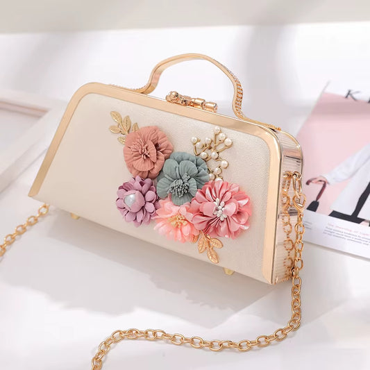 2018 New Korean-Style Trendy Pearl Flower Bag, Dinner , Clutch , Small Banquet , Chain , Women'S Square
