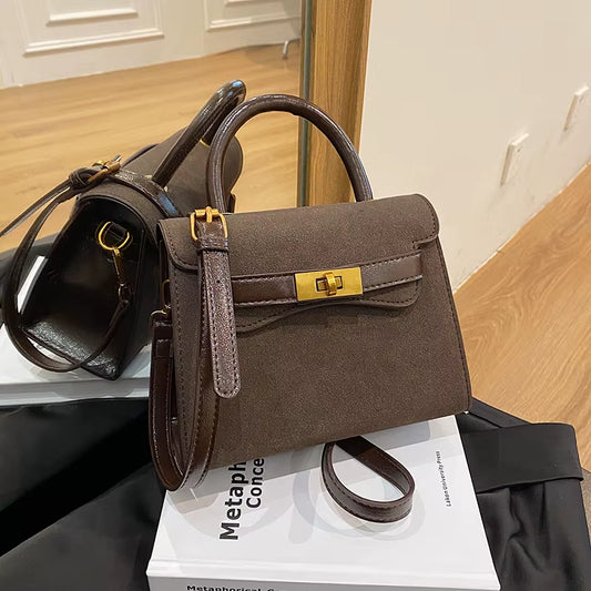 Trendy Brand Suede Platinum Bag Autumn and Winter New Warm Color Frosted Leather Small Fashion Niche Lock Women