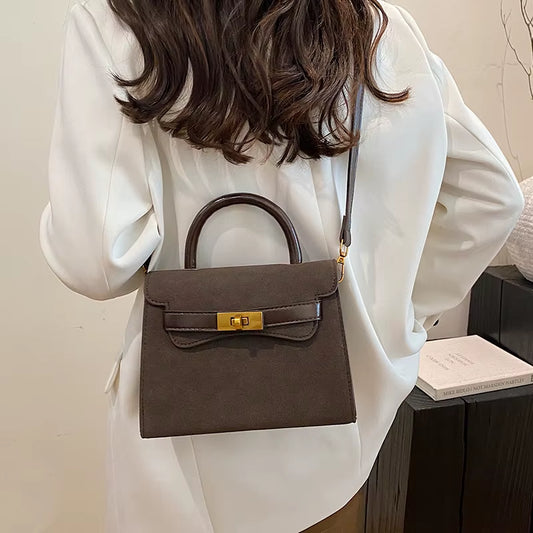 Trendy Brand Suede Platinum Bag Autumn and Winter New Warm Color Frosted Leather Small Fashion Niche Lock Women