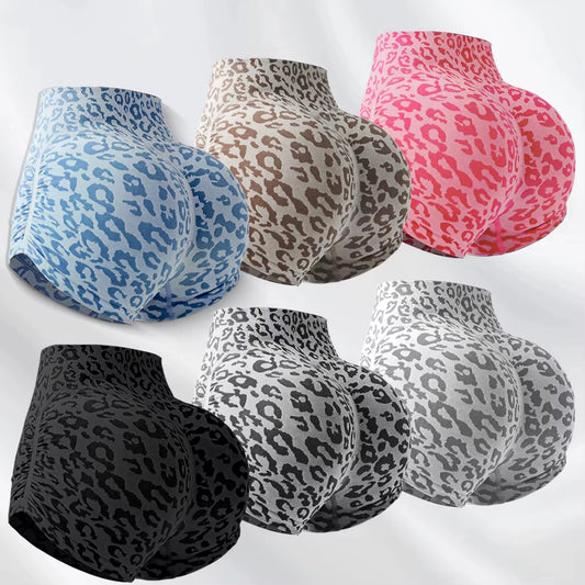 Women'S High-Waisted Peach Fitness Shorts Belly Hugging Leopard Yoga Leggings Tight Fitting Outdoor Running Lifting Yoga Shorts