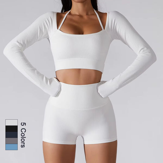 New Arrival Women'S Ribbed Solid Color Long Sleeve Yoga Top Gym Fitness Ladies High Elasticity Activewear Sports Fitness Top