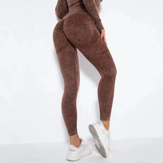 Hot Sale Sexy Leggings Fitness Women Acid Washed Seamless Sport Peach Hip Scrunch Butt High Waist Yoga Pants