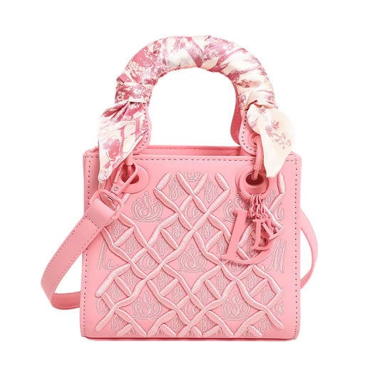 Simple High-End Single-Shoulder Crossbody Women'S Handbag Heavy-Duty Embroidered Silk PU Vintage Fashion Dress