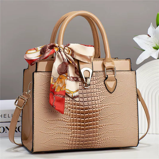 Wholesale Alligator Women Tote Bag Custom PU Leather Female Handbag Nylon Zip Durable for Daily Travel Use Ladies Casual Hand