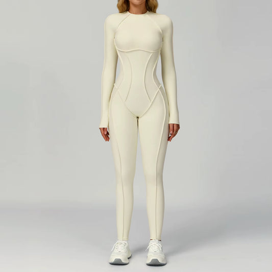 Women'S Sports Bodysuit Jumpsuit Brushed Contrasting Color Beautiful Back Design Stereo Tight Fitness Clothes